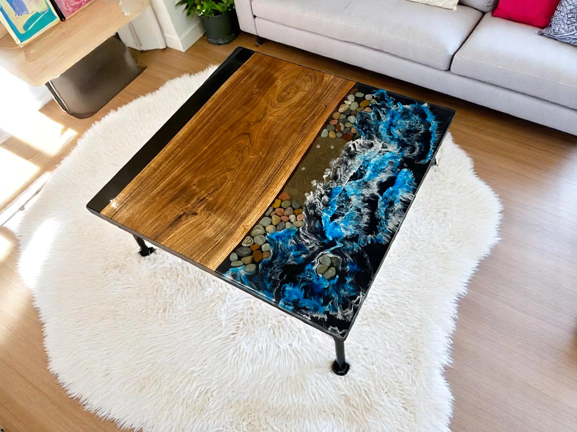 Square Epoxy Coffee Table: Modern Elegance with Natural Wood